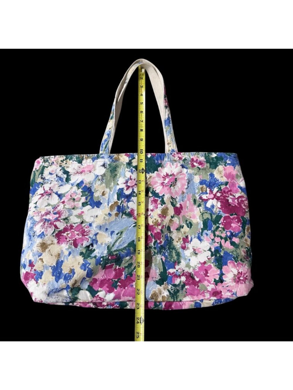 Vintage Tote Bag Floral Insulated Pink Blue Flowers Cottage Granny Dual Handles - Picture 9 of 11